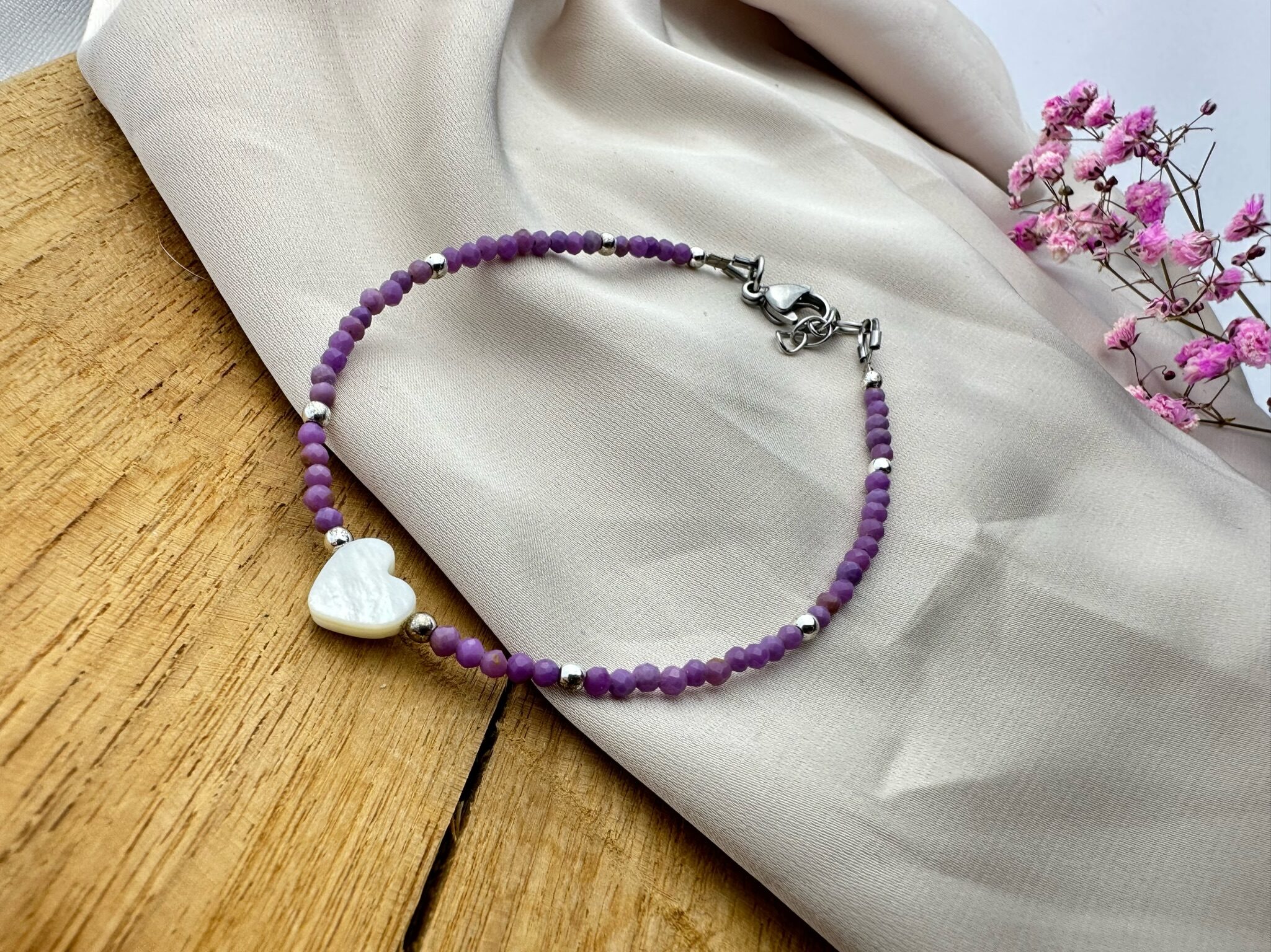 Bransoletka z Fosfosyderytu z Serduszkiem z Masy Perłowej - obrazek 2